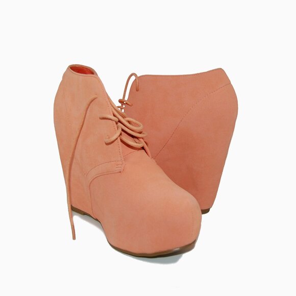 Coral Suede Wedge Booties - Picture 1 of 6